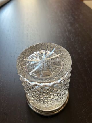 Antico barattolo da toeletta in cristallo e argent