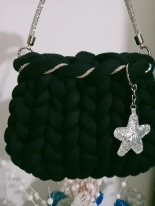 Borsa Marshmallow Elegante Nera e Argento