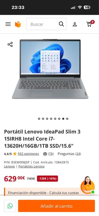 Portátil Lenovo IdeaPad Slim 3