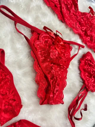 Conjunto Lencería liguero Rojo Encaje