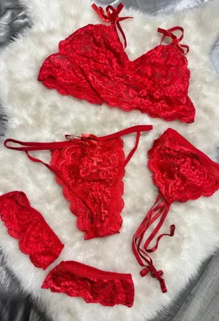 Conjunto Lencería liguero Rojo Encaje