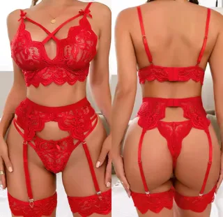 Conjunto Lencería liguero Rojo Encaje