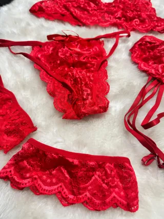 Conjunto Lencería liguero Rojo Encaje