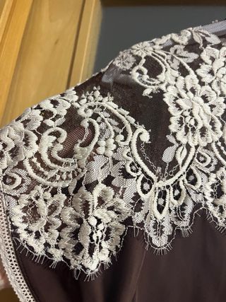 Vestido Zara Satén Encaje Marrón Talla  S