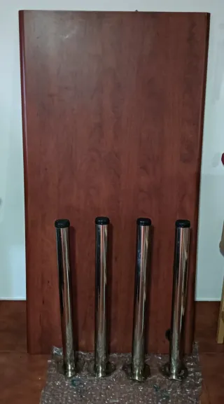 Mesa escritorio madera y acero inoxidable