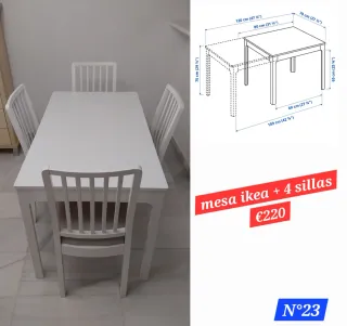 Mesa comedor Ikea + 4 sillas blancas