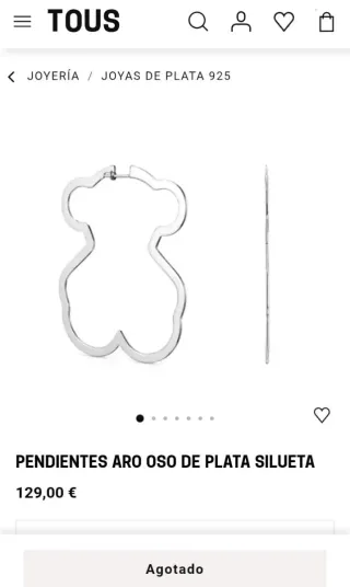 Pendientes Tous Aro Oso Plata Silueta con caja.
