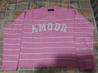 Maglione donna rosa e bianco AMOUR taglia M
