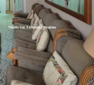 Tresillo 3 plazas, 2 sillones y 5 cojines
