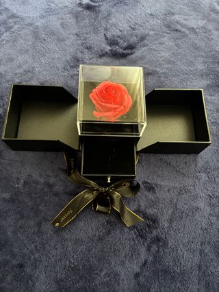 Rosa eterna roja en Urna – Caja regalo para anillo