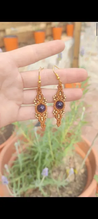 Pendientes Macramé Amatista y Latón