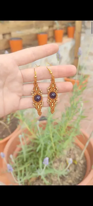 Pendientes Macramé Amatista y Latón