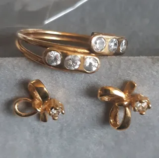 Anillo y pendientes circonitas oro laminado 14kl