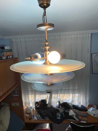 Lámpara de techo cristal y metal. Años 60-70.