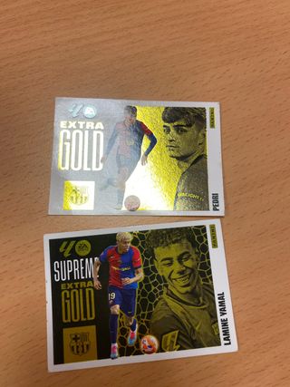 Cromo Lamine Yamal Supreme Extra Gold y Pedri Gold