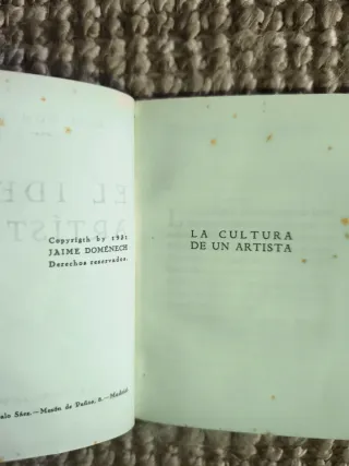 LIBRO ANTIGUO El ideal artístico  Jaime Domenech