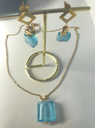 Conjunto cristal Murano azul, morado o turquesa