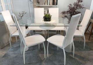 Mesa Moderna-TK Blanca. Cómoda + 6 Sillas. OFERTA!