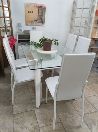 Mesa Moderna-TK Blanca. Cómoda + 6 Sillas. OFERTA!