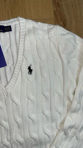 Jersey Polo Ralph Lauren punto trenzado blanco Tal