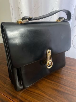 Maletín de mano vintage cuero artesano negro