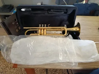 Trompeta dorada con accesorios