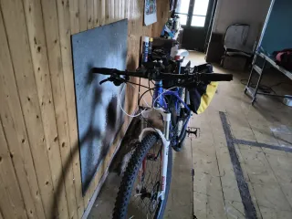 Bicicleta GT azul con alforjas