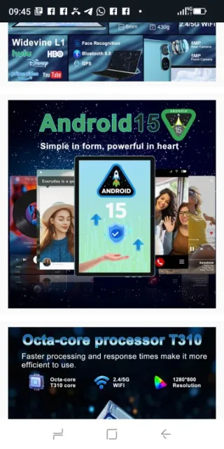 Tableta DMOAO Android 15 10 30GB RAM Azul