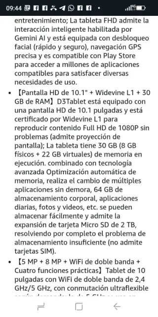 Tableta DMOAO Android 15 10 30GB RAM Azul
