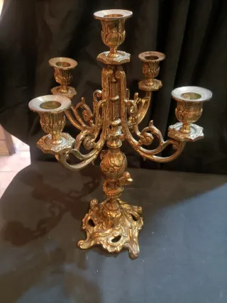 Reloj y 2 candelabros bronce