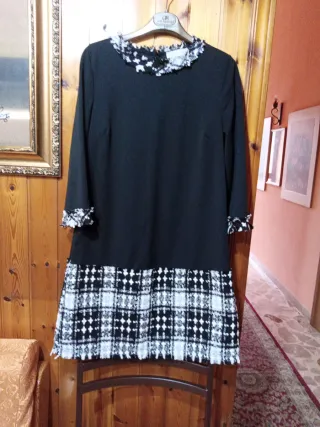 Vestito donna nero con fantasia scozzese