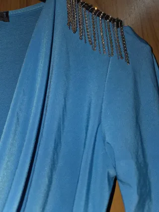 Body blu con frange sulle spalle