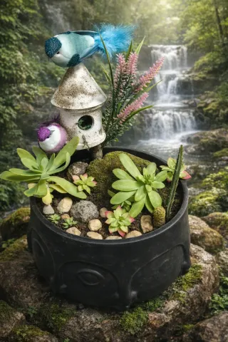 Mini jardín hecho a mano plantas vivas.