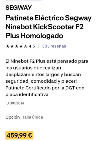 Patinete Eléctrico Segway Ninebot F2 Plus.