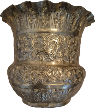 Vaso e piatto decorativi indiani in ottone