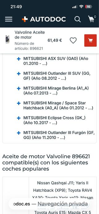 Aceite Valvoline 0W-20 5L MAZDA HYUNDAI KIA