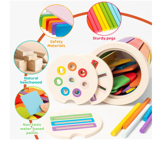 Gioco Montessori Legno 3 in 1 Forme Colori