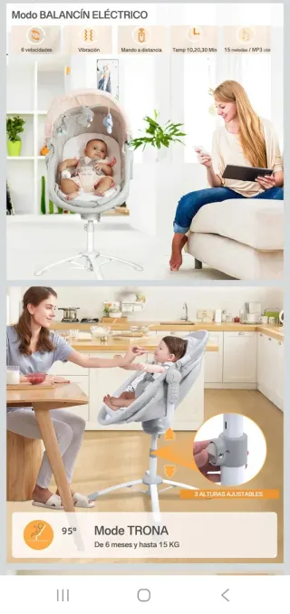 Cuna balancín eléctrico gris