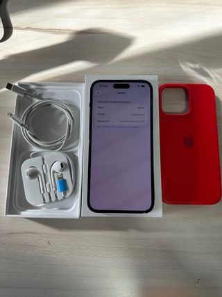 iPhone 14 Pro Max Negro + Funda Roja + Auriculares