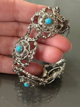 Bracciale vintage in metallo argentato con perline