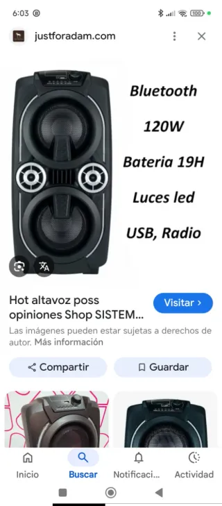 Altavoz Bluetooth y Radio con Luces LED 120wt