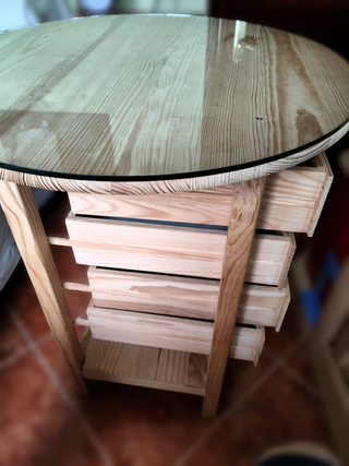 Mesa Auxiliar Pino 4 Cajones Cristal