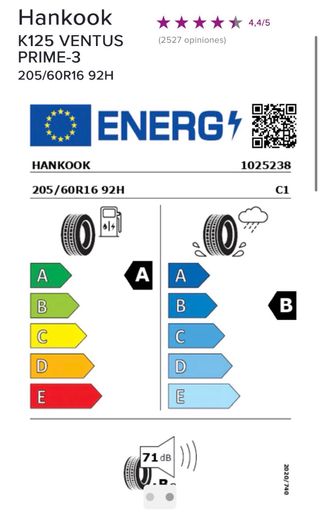 4 Hankook Ventus Prime 3 205 60 16 92h