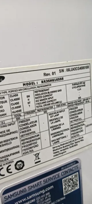 NEVERA SAMSUNG DE UNA PUERTA NO FROST ENERGÍA A+