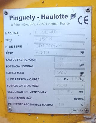 PLATAFORMA ELEVADORA TIJERA HAULOTTE H15SX