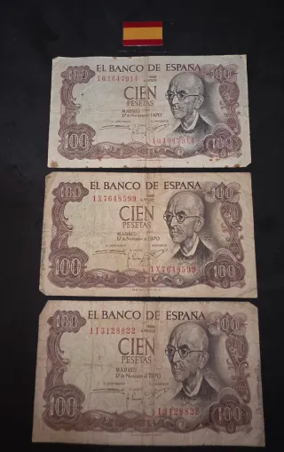 3 Billetes 100 Pesetas España 1970