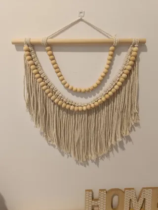 Tapiz Macramé con Cuentas de Madera