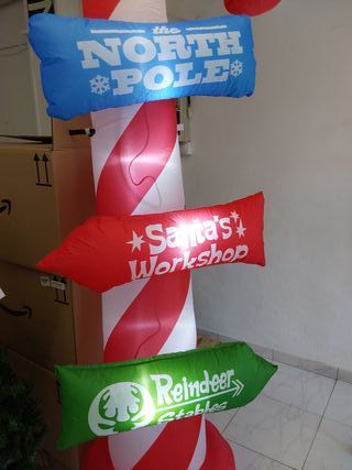 Bastón de Caramelo Hinchable con Luz LED - Decoración Navideña para Exteriores e Interiores, 240 cm - Adorno de Invierno para Ja