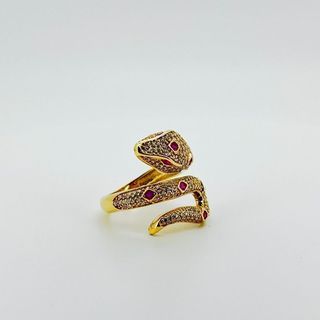 ANILLO SERPIENTE CON CIRCONITAS BLANCO Y ROJO. Oro