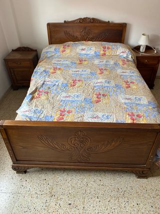 Cabecero y pie de cama antiguos madera de roble